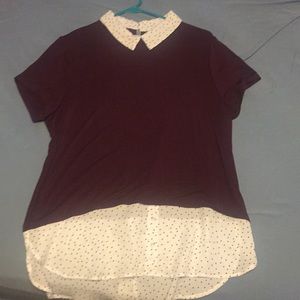 T-shirt with faux layered collar shirt underneath